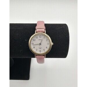 Carriage by Timex Women’s Quartz Watch Gold Tone Pink Stripe Leather Band